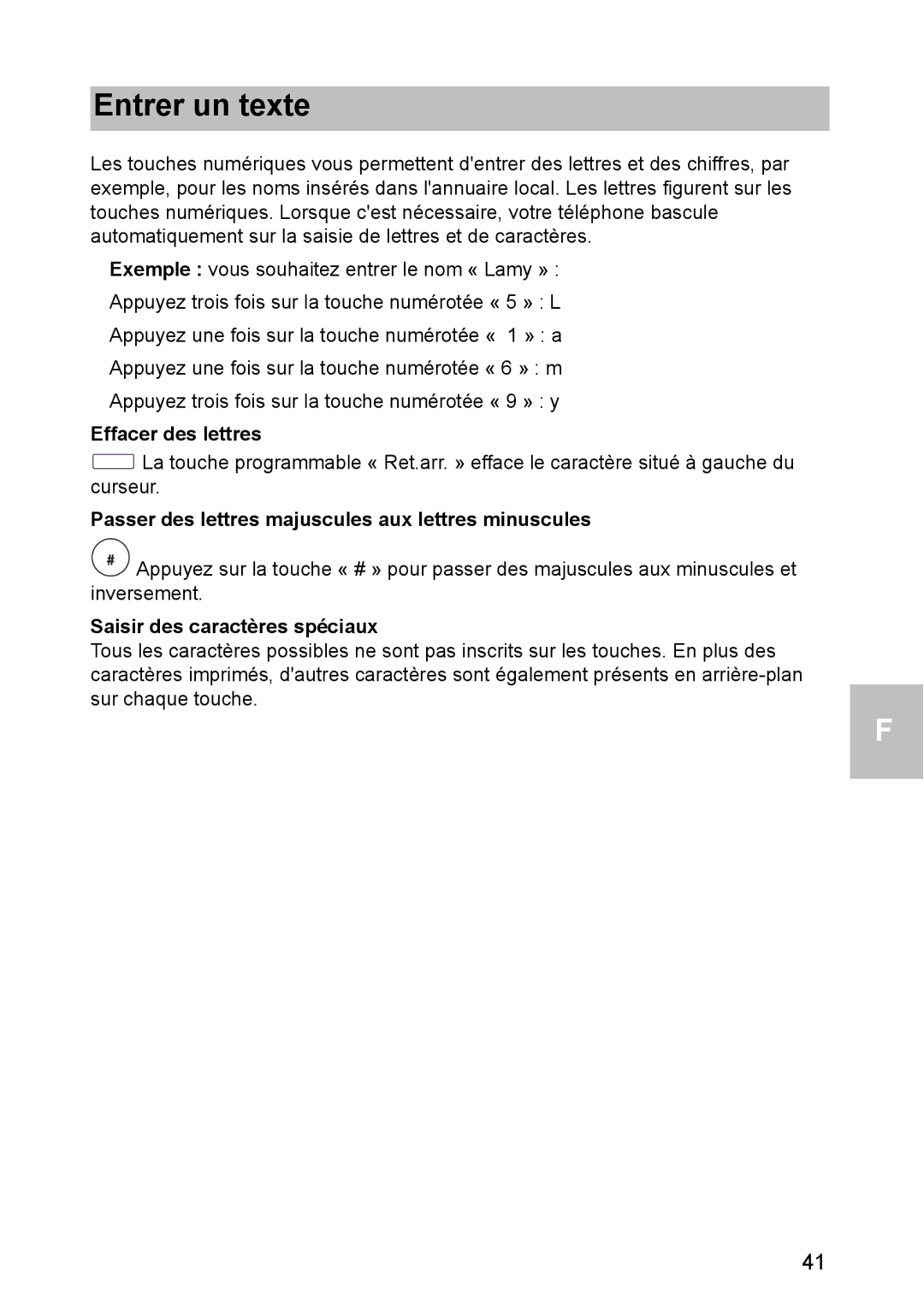 Avaya 1603 Entrer un texte, Effacer des lettres, Passer des lettres majuscules aux lettres minuscules 