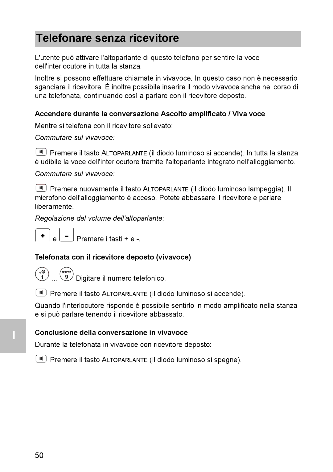 Avaya 1603 operating instructions Telefonare senza ricevitore, Telefonata con il ricevitore deposto vivavoce 