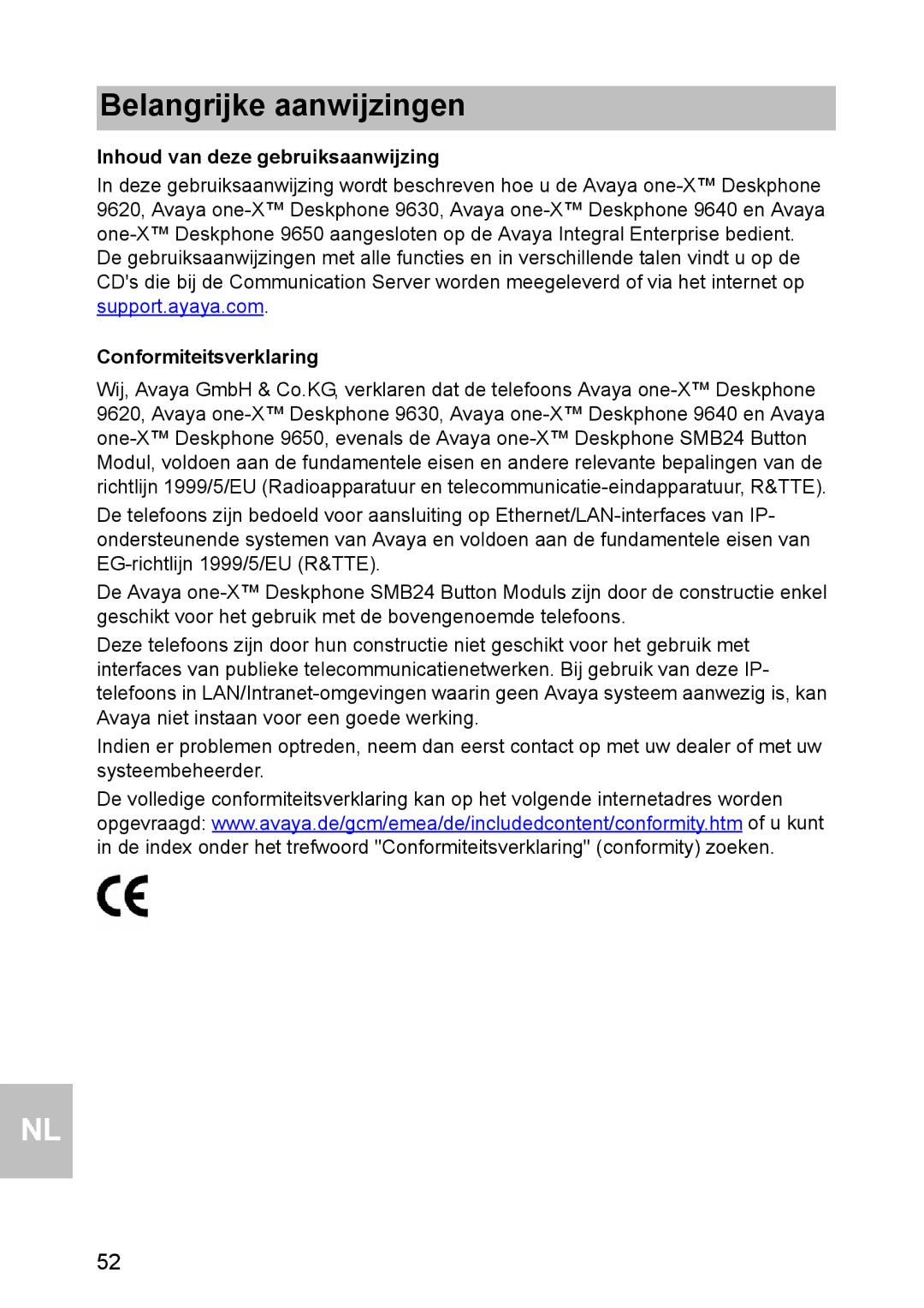 Avaya 1603 operating instructions Belangrijke aanwijzingen, Inhoud van deze gebruiksaanwijzing, Conformiteitsverklaring 