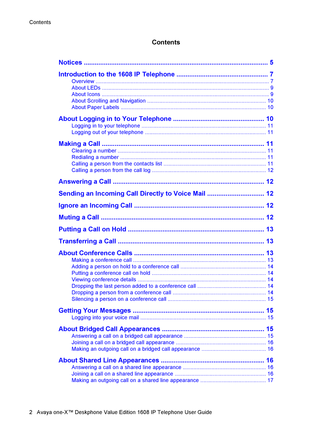 Avaya manual Contents Introduction to the 1608 IP Telephone 