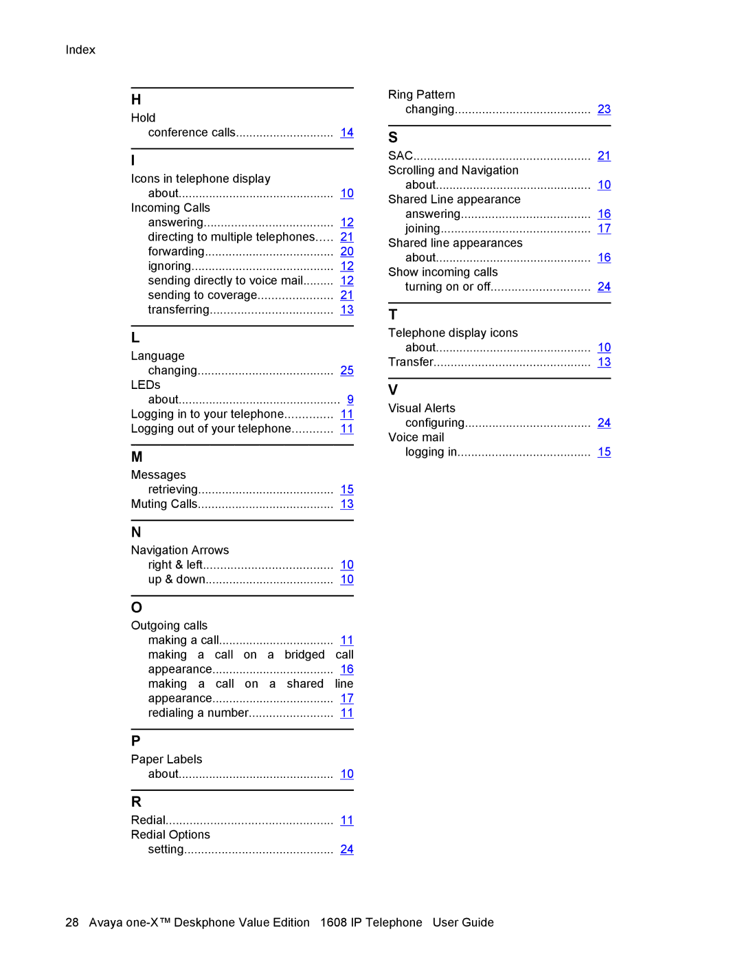 Avaya 1608 manual Ring Pattern 