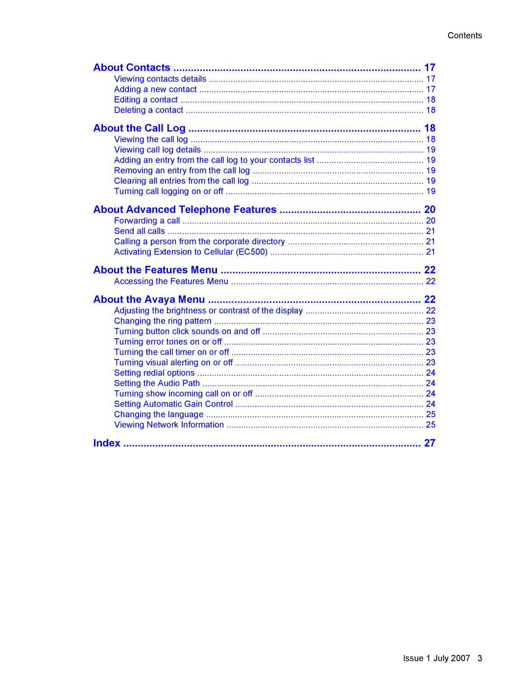 Avaya 1608 manual About Contacts 