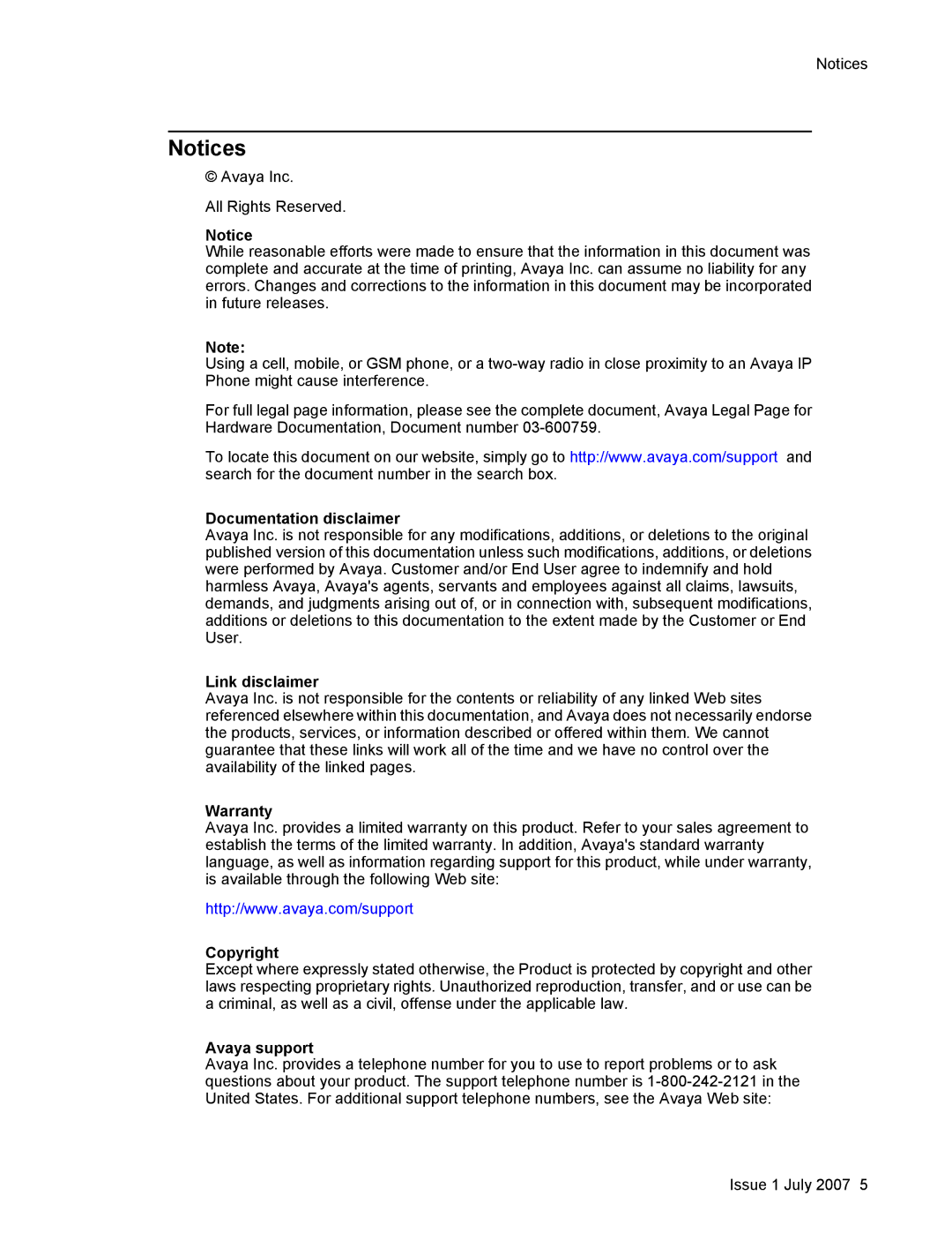 Avaya 1608 manual Documentation disclaimer, Link disclaimer, Warranty, Copyright, Avaya support 