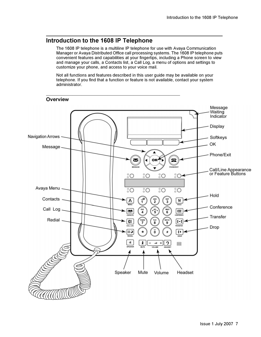 Avaya manual Introduction to the 1608 IP Telephone, Overview 