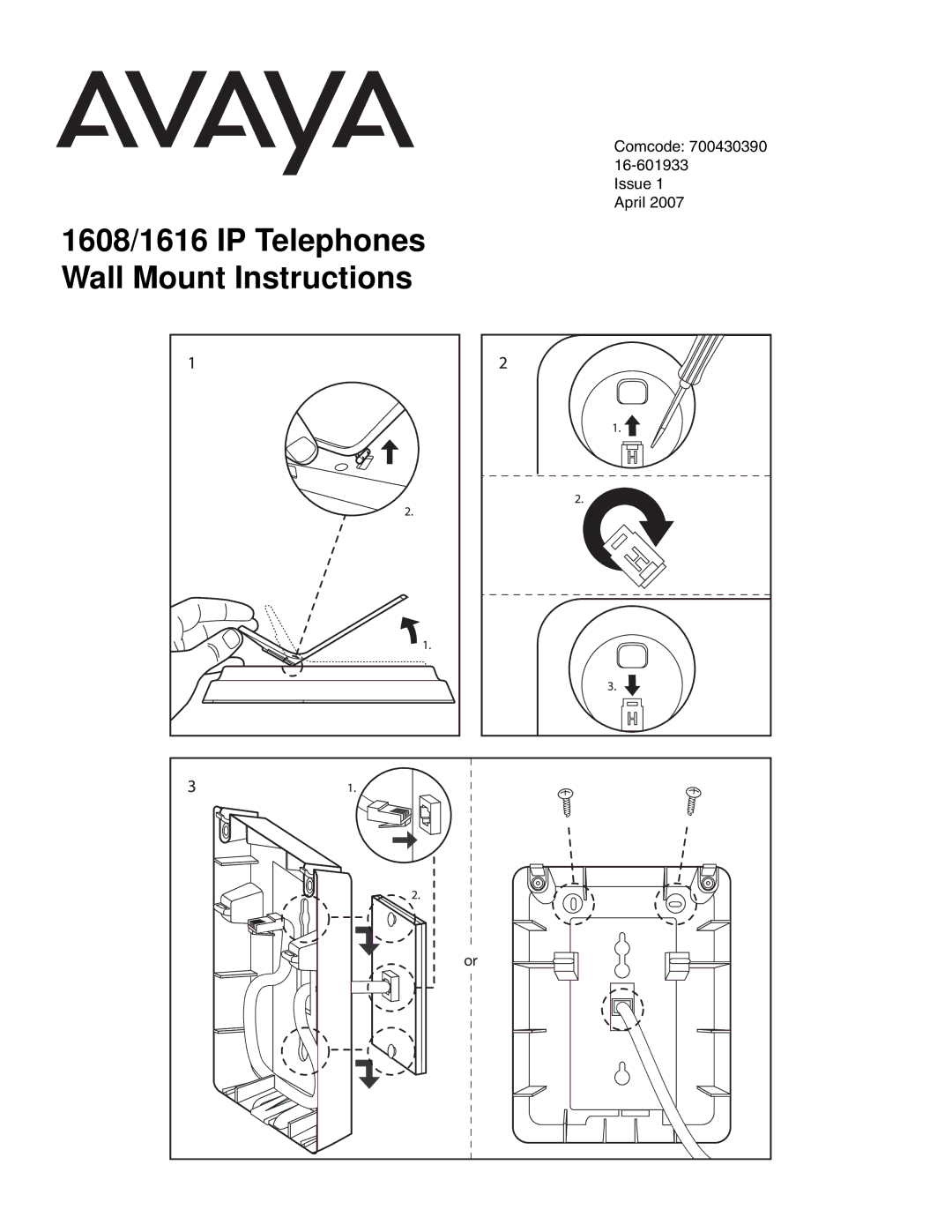 Avaya manual 1608/1616 IP Telephones Wall Mount Instructions 