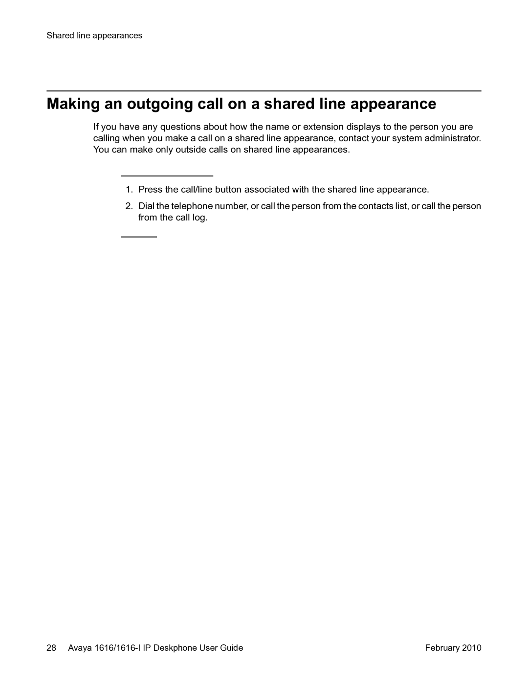 Avaya 1616-I manual Making an outgoing call on a shared line appearance 