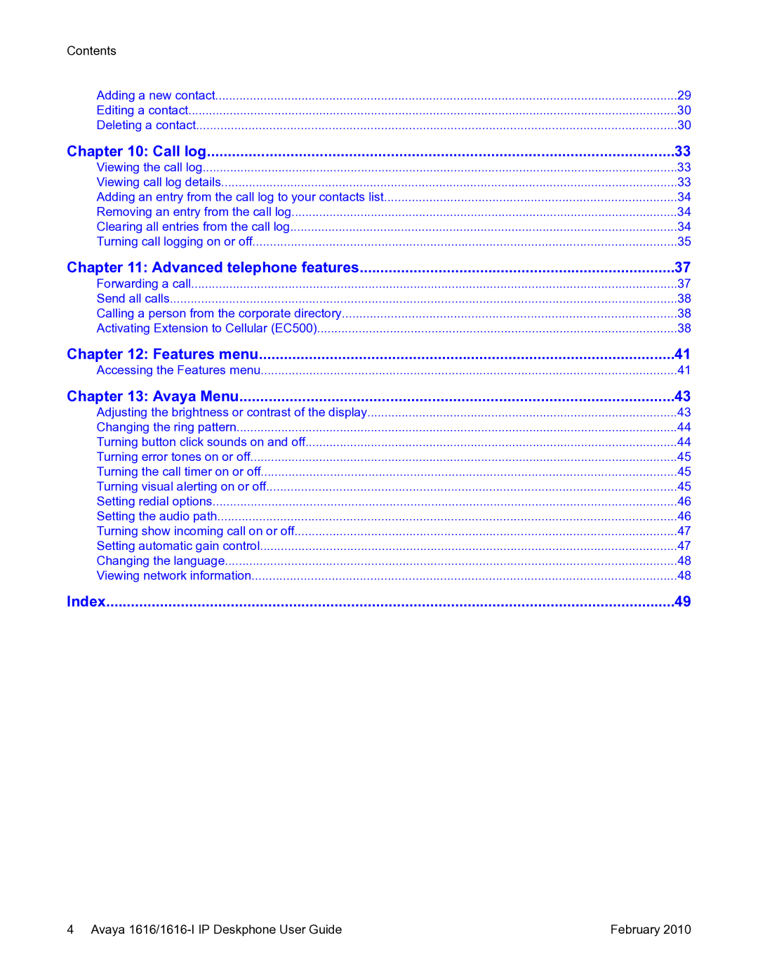 Avaya 1616-I manual Features menu 