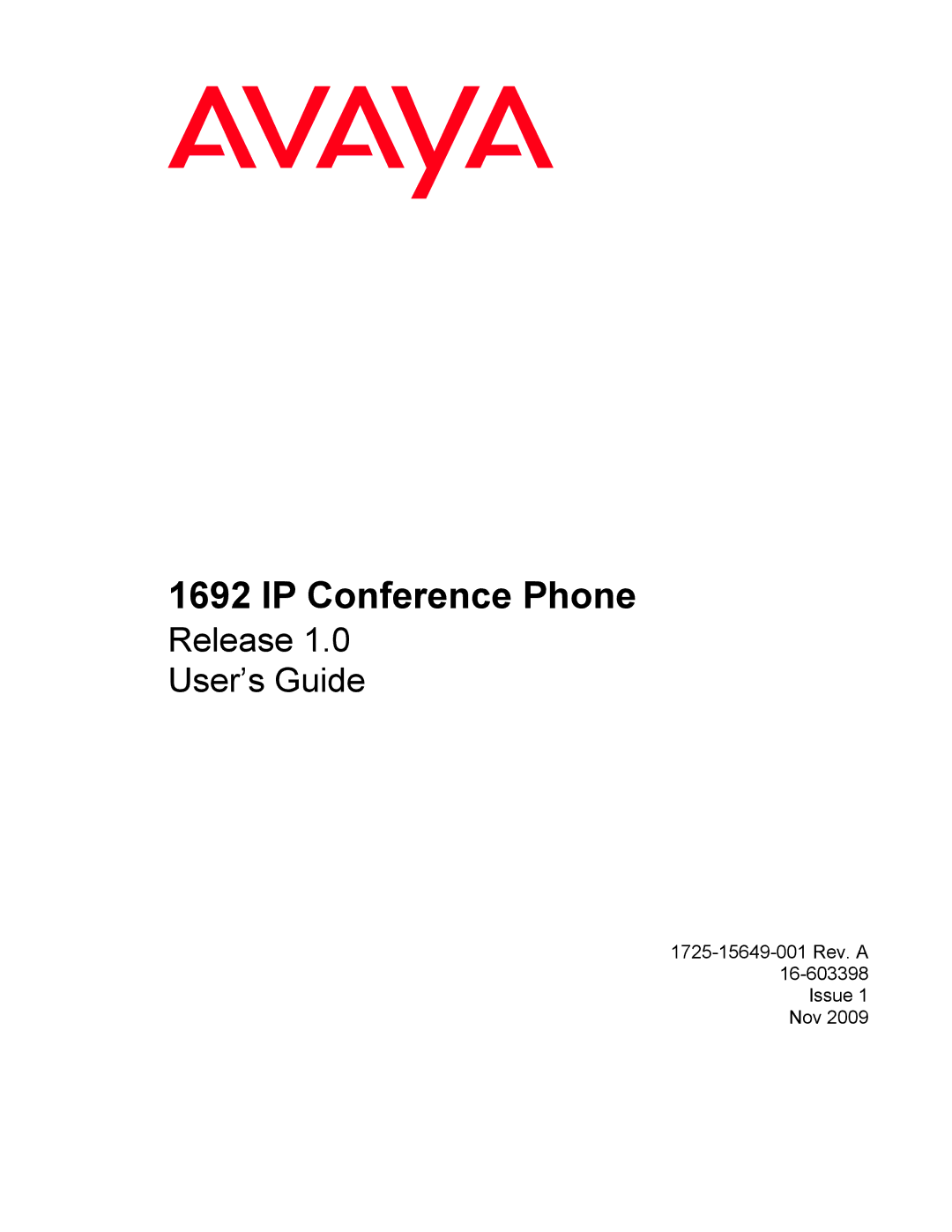 Avaya 1692 IP manual IP Conference Phone, Release User’s Guide 