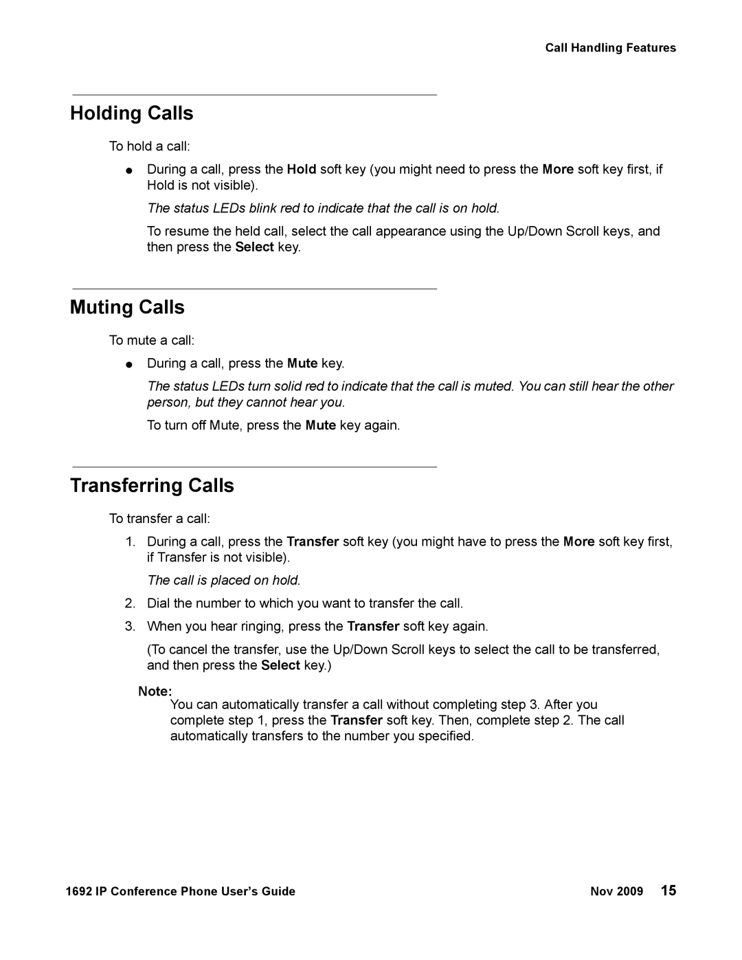 Avaya 1692 IP manual Holding Calls 