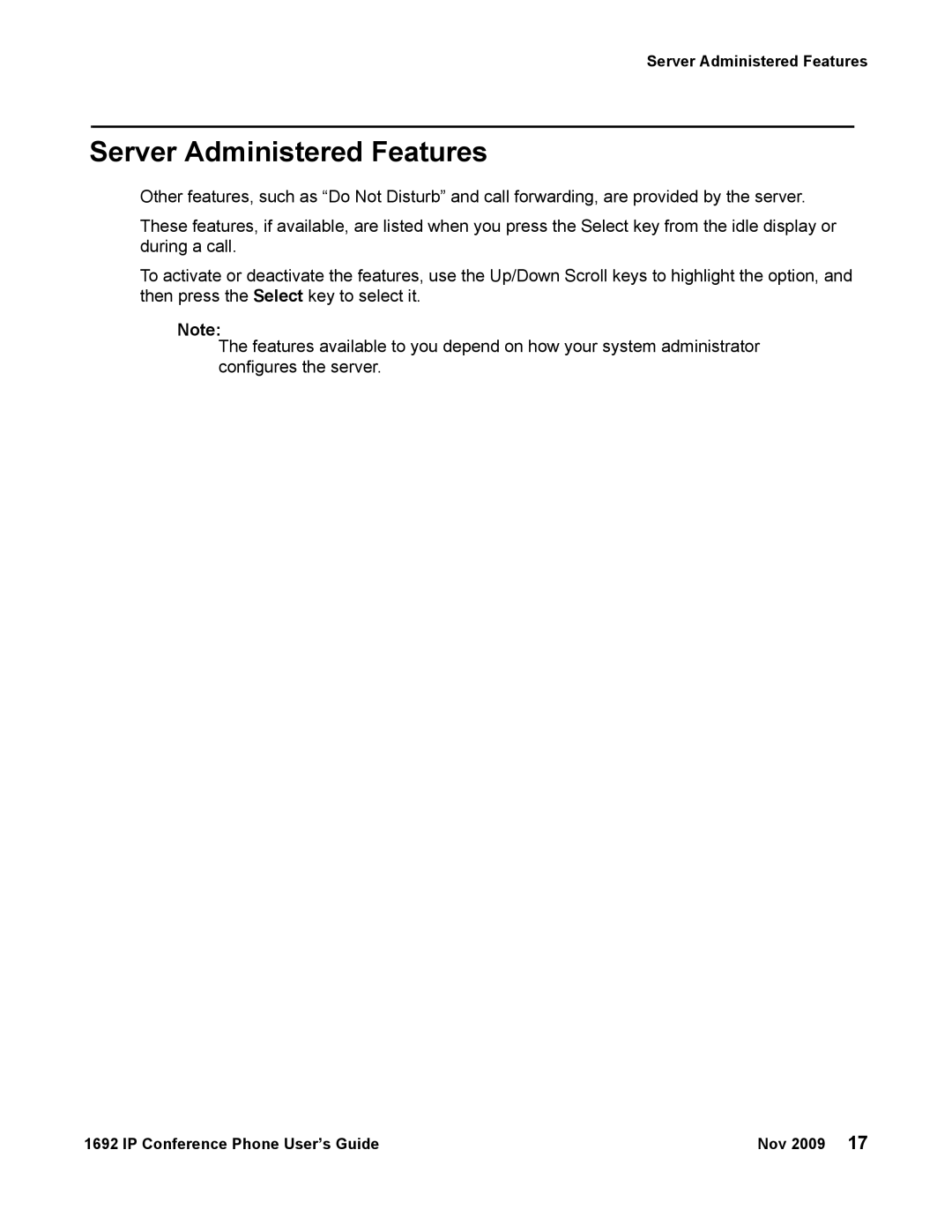 Avaya 1692 IP manual Server Administered Features 