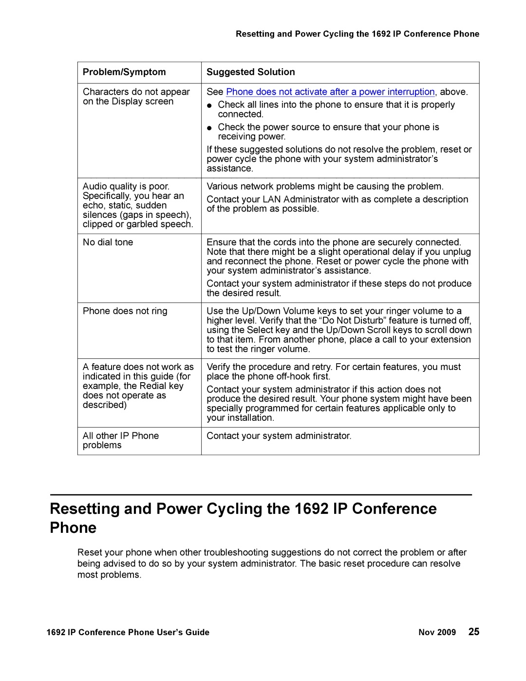 Avaya manual Resetting and Power Cycling the 1692 IP Conference Phone 