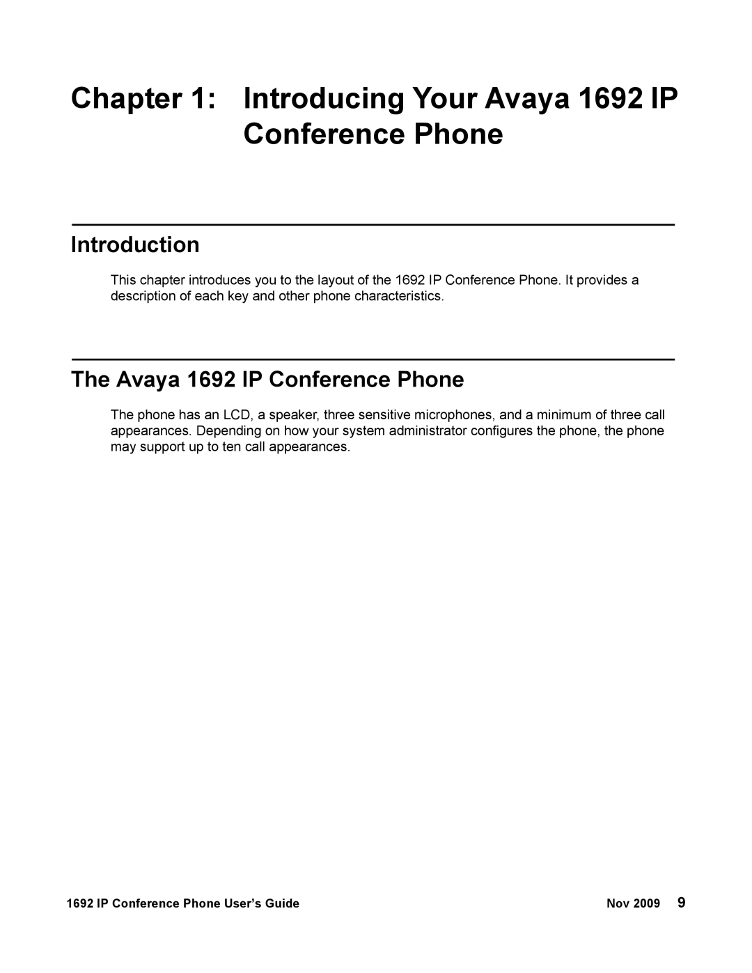 Avaya manual Introducing Your Avaya 1692 IP Conference Phone, Introduction 