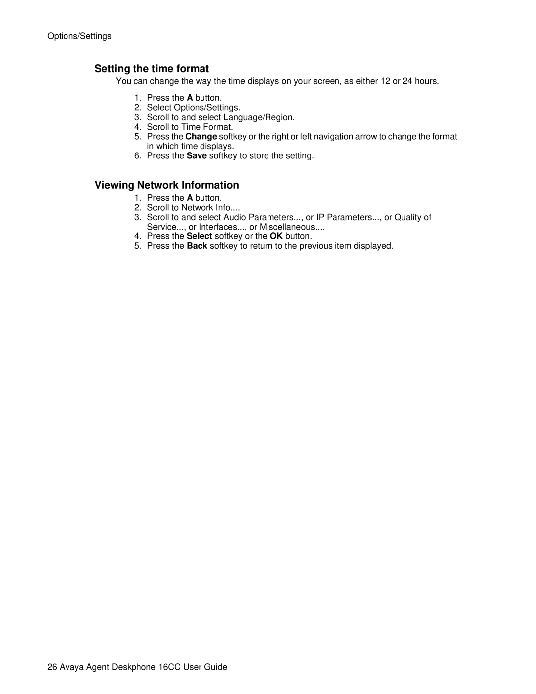 Avaya 16CC manual Setting the time format, Viewing Network Information 