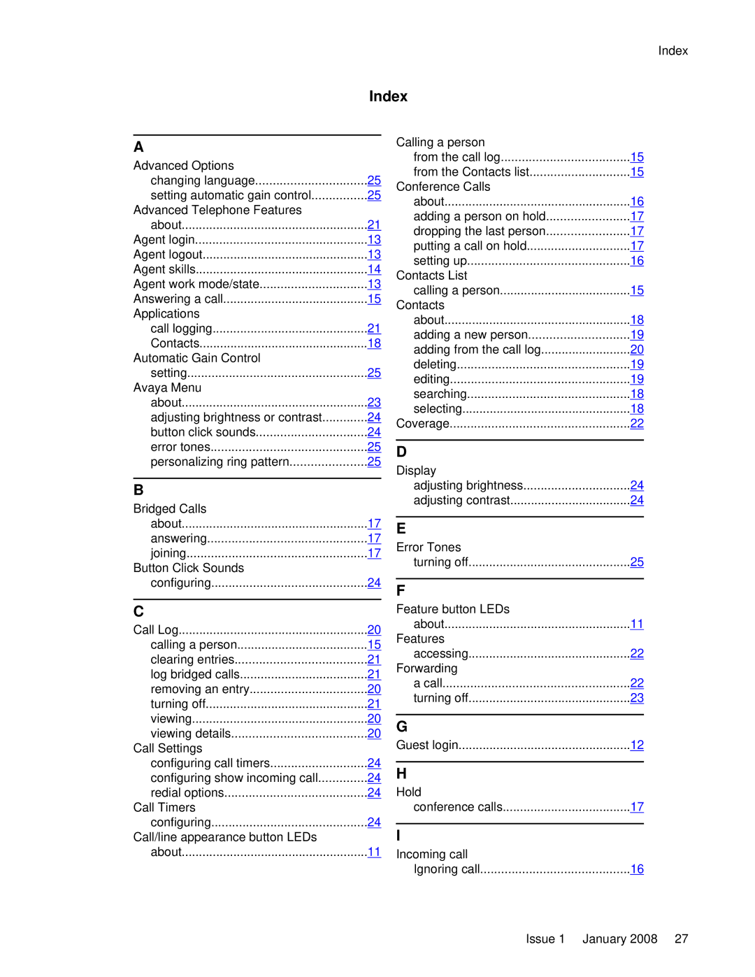 Avaya 16CC manual Index 