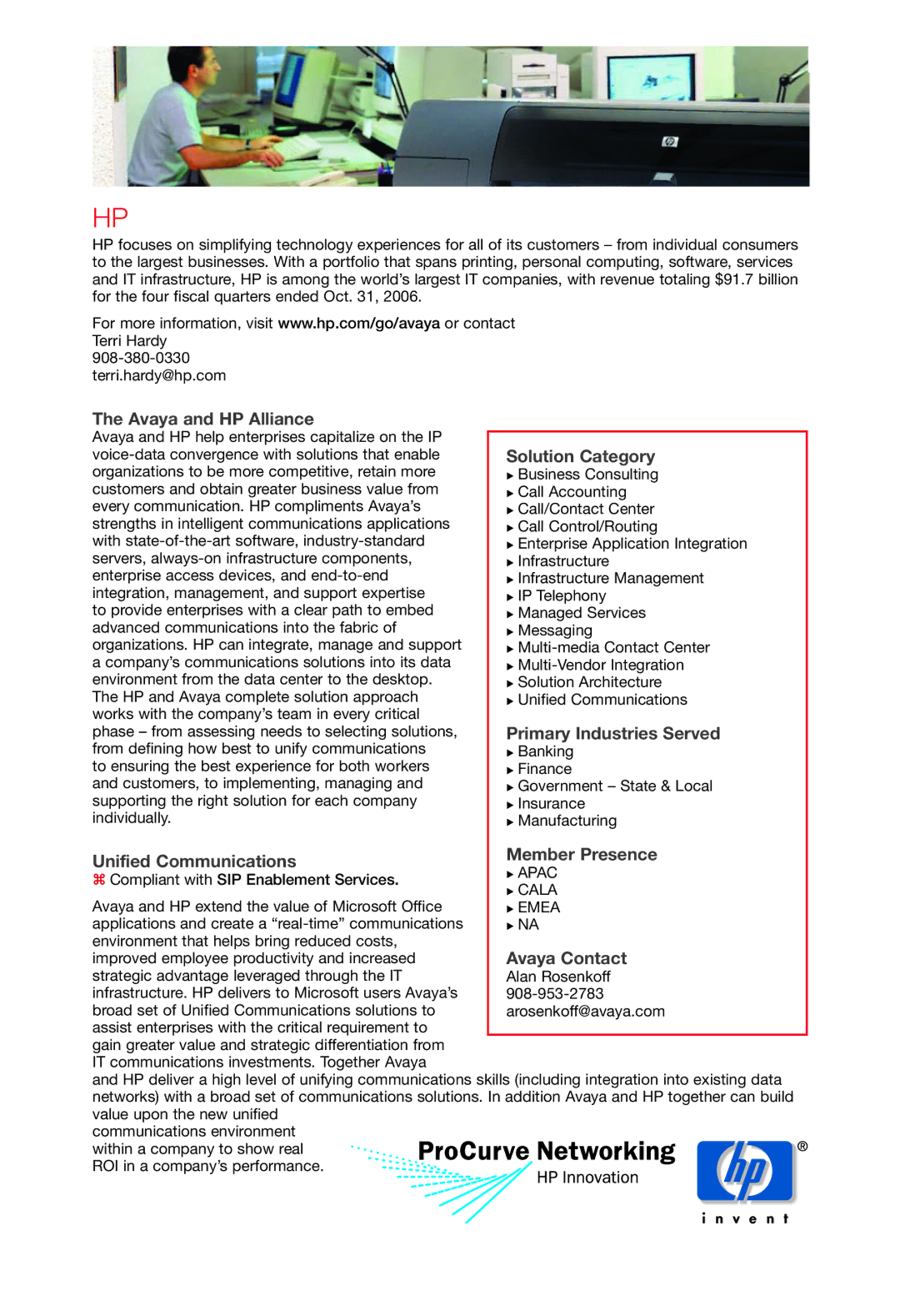 Avaya 2 manual Avaya and HP Alliance, Unified Communications 