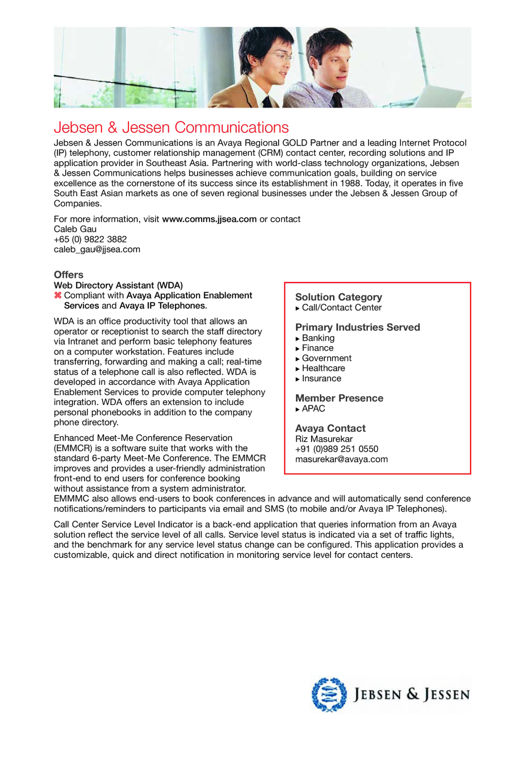 Avaya 2 manual Jebsen & Jessen Communications 