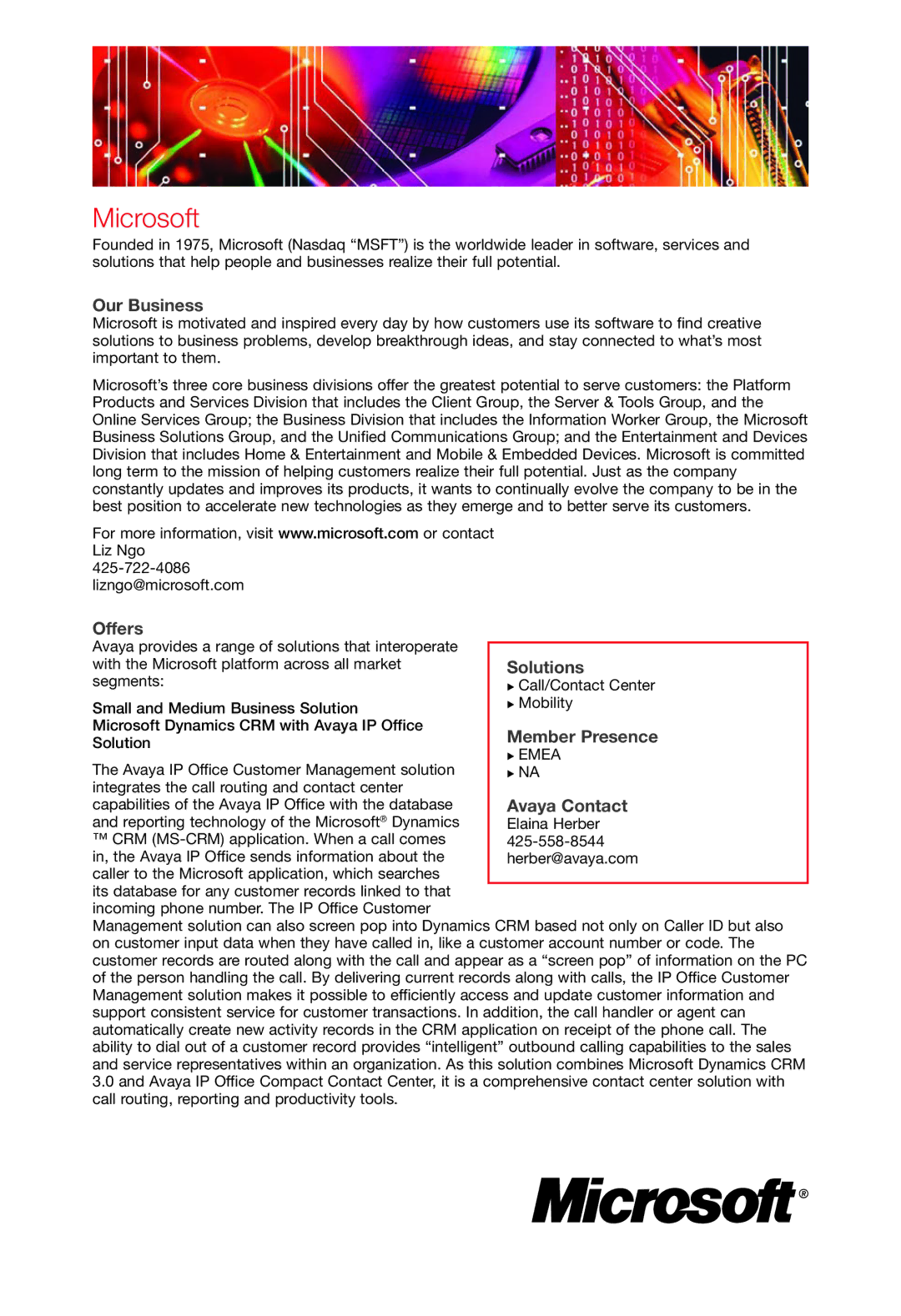 Avaya 2 manual Microsoft, Our Business 