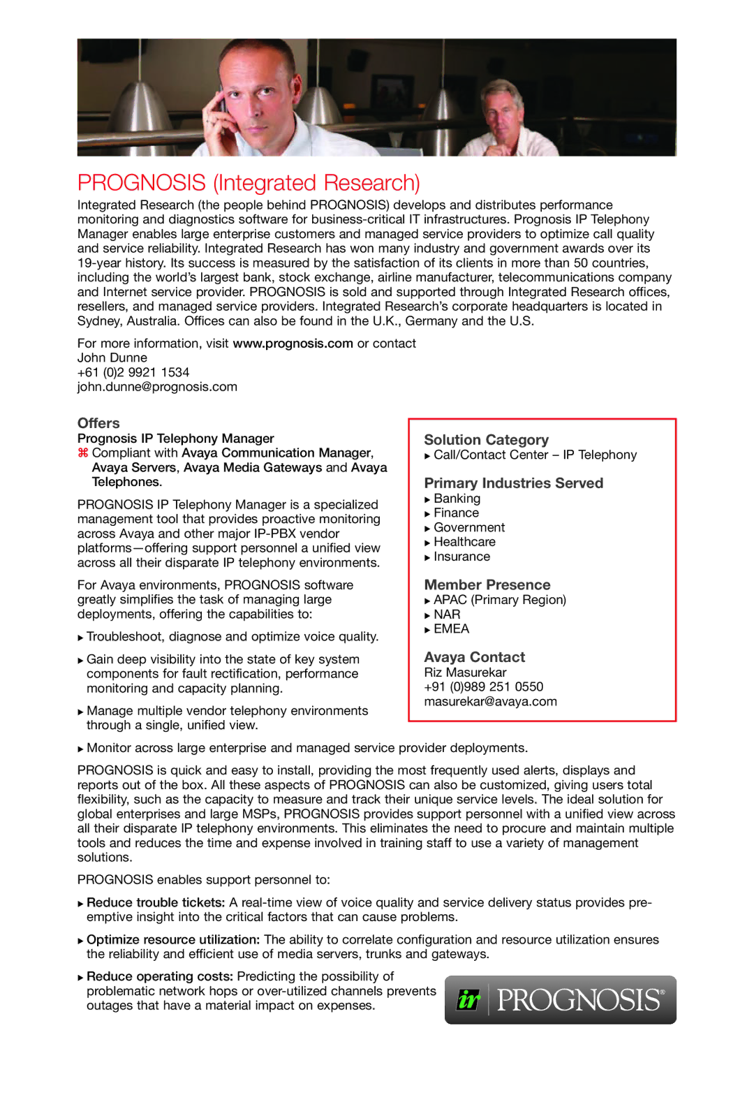 Avaya 2 manual Prognosis Integrated Research, Member Presence 