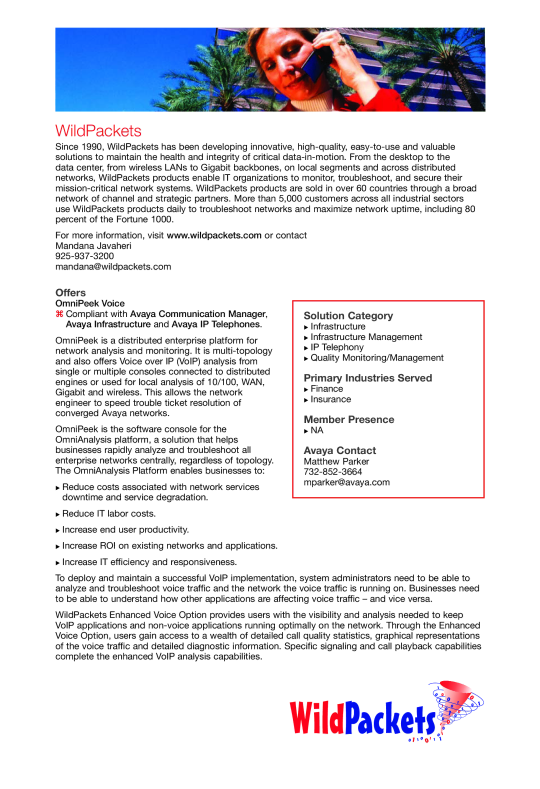 Avaya 2 manual WildPackets, Member Presence Avaya Contact 