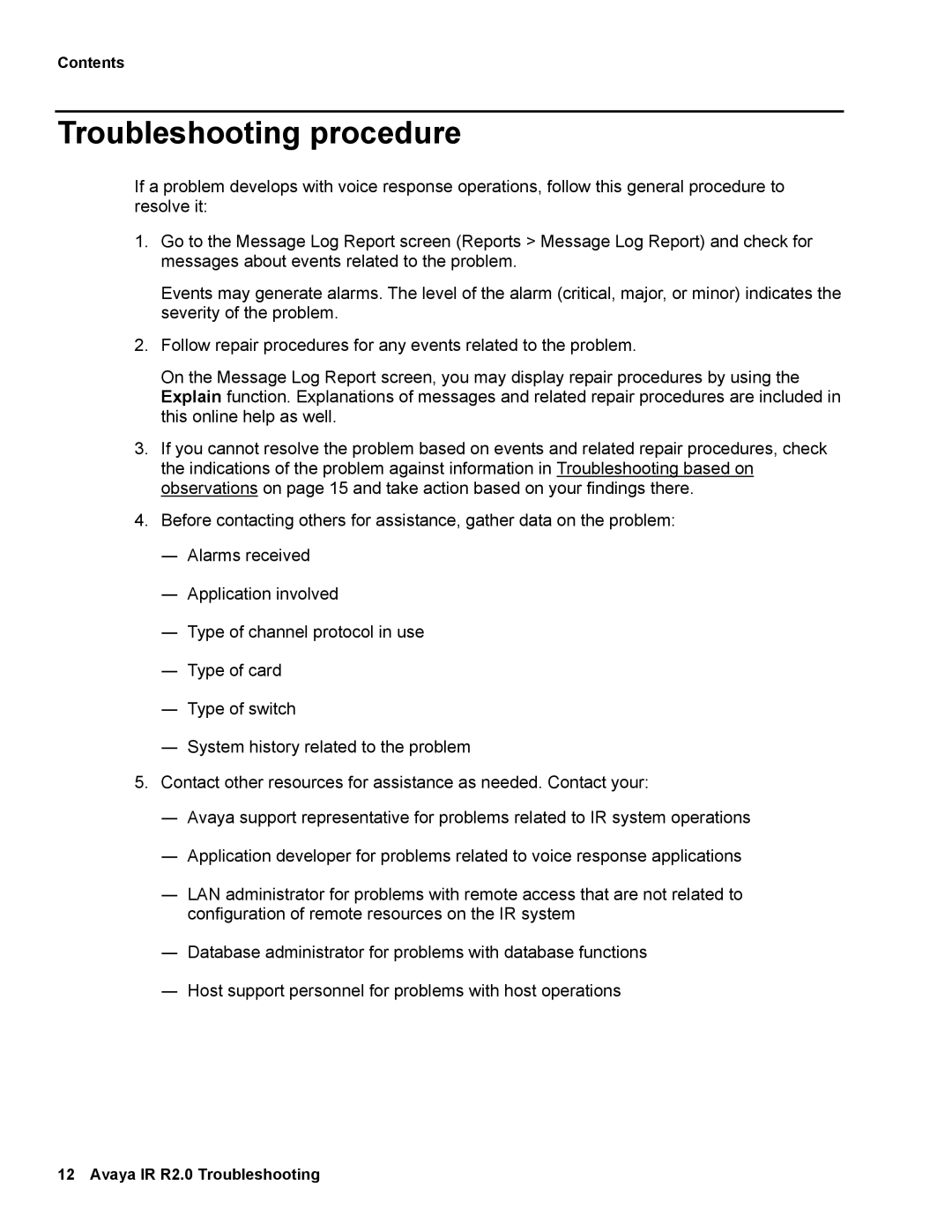 Avaya 2 manual Troubleshooting procedure 