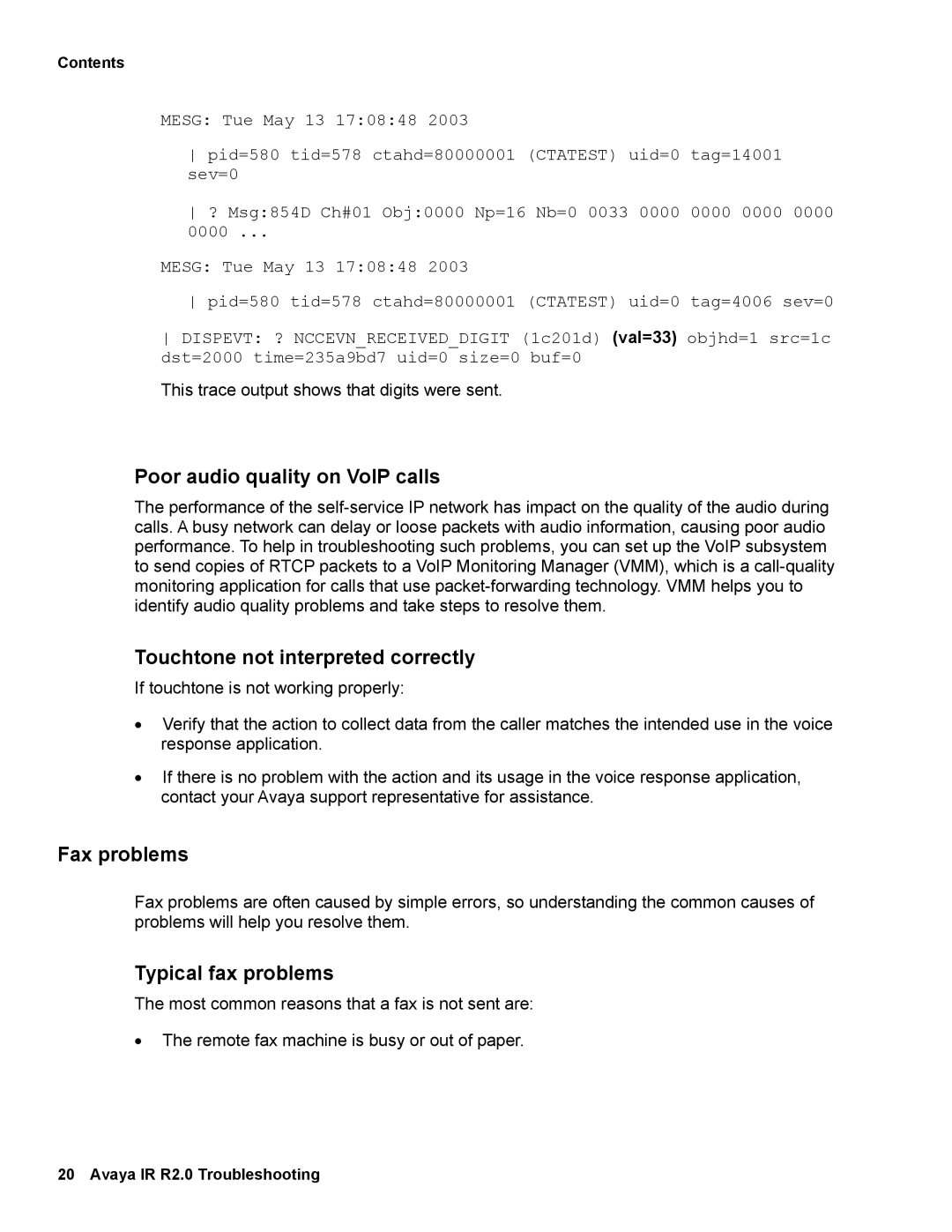 Avaya 2 manual Poor audio quality on VoIP calls, Touchtone not interpreted correctly, Fax problems, Typical fax problems 