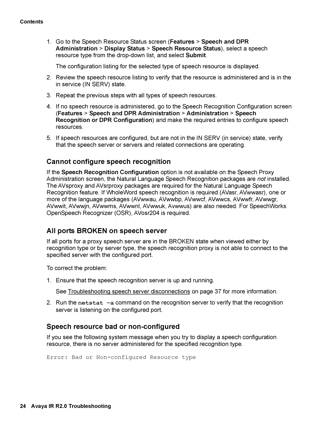 Avaya 2 Cannot configure speech recognition, All ports Broken on speech server, Speech resource bad or non-configured 