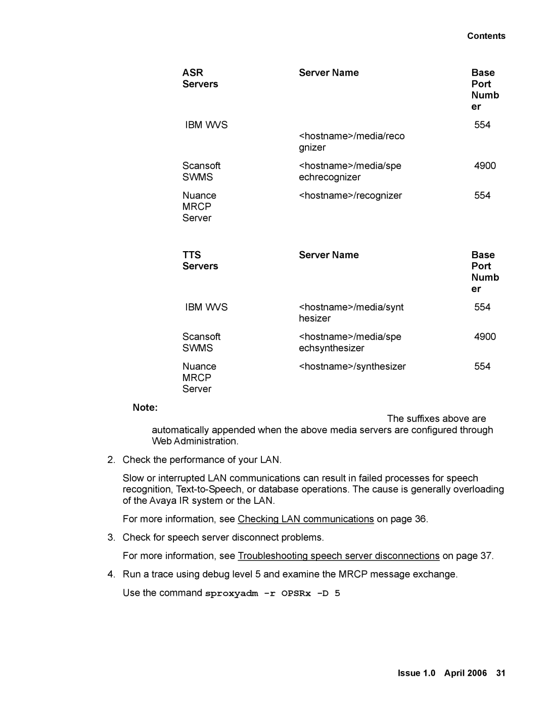 Avaya 2 manual Asr, Server Name Base Servers Port Numb 