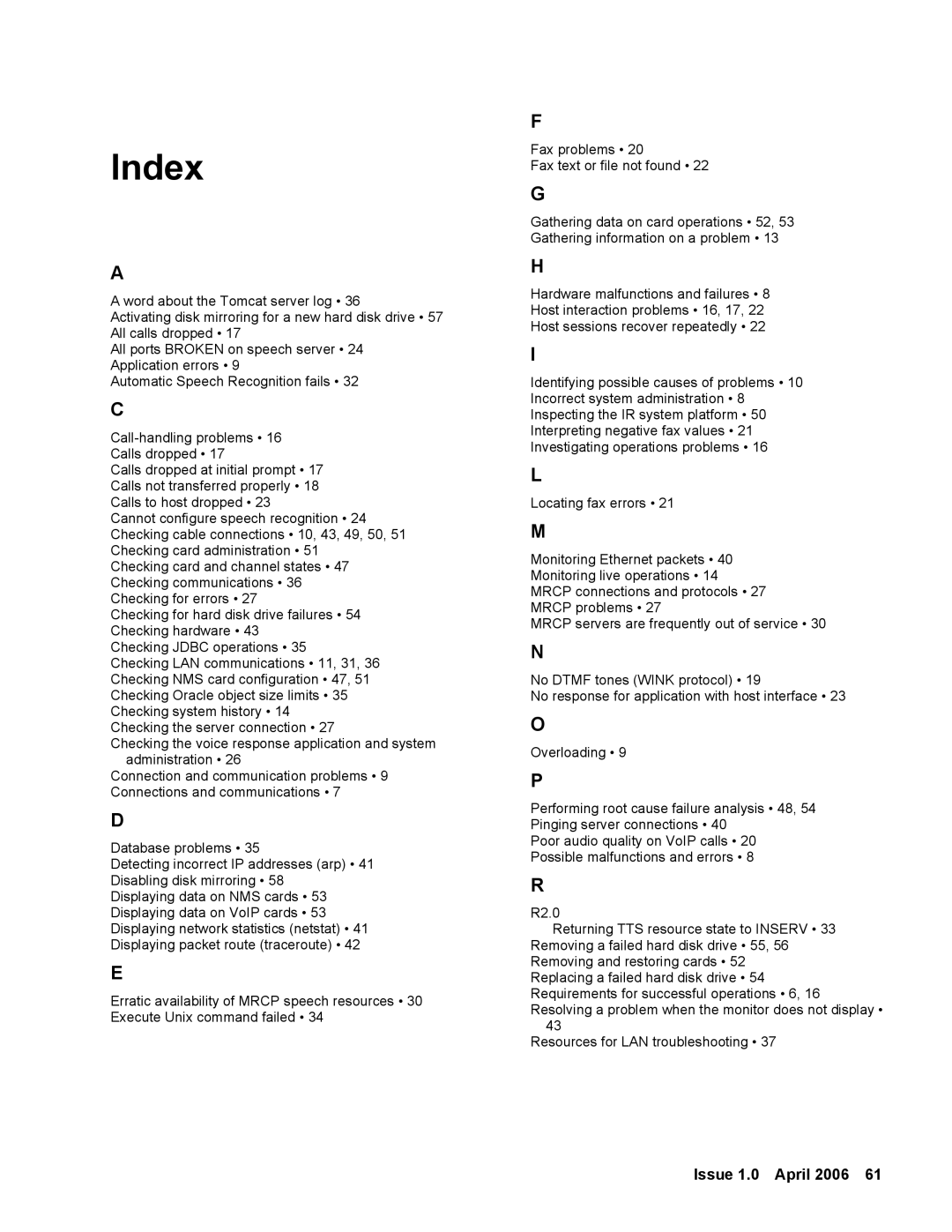 Avaya 2 manual Index 