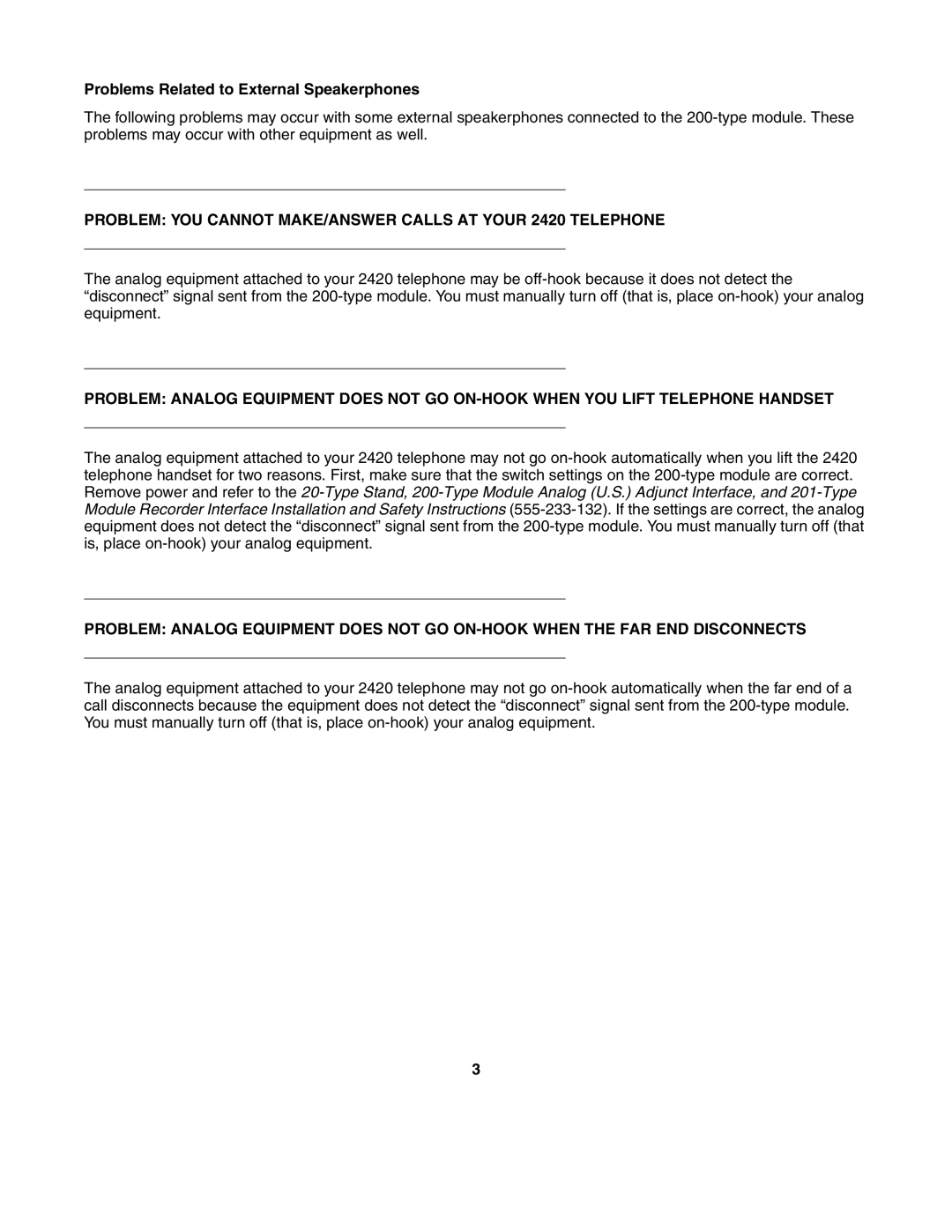 Avaya 200-Type Module Analog manual Problems Related to External Speakerphones 