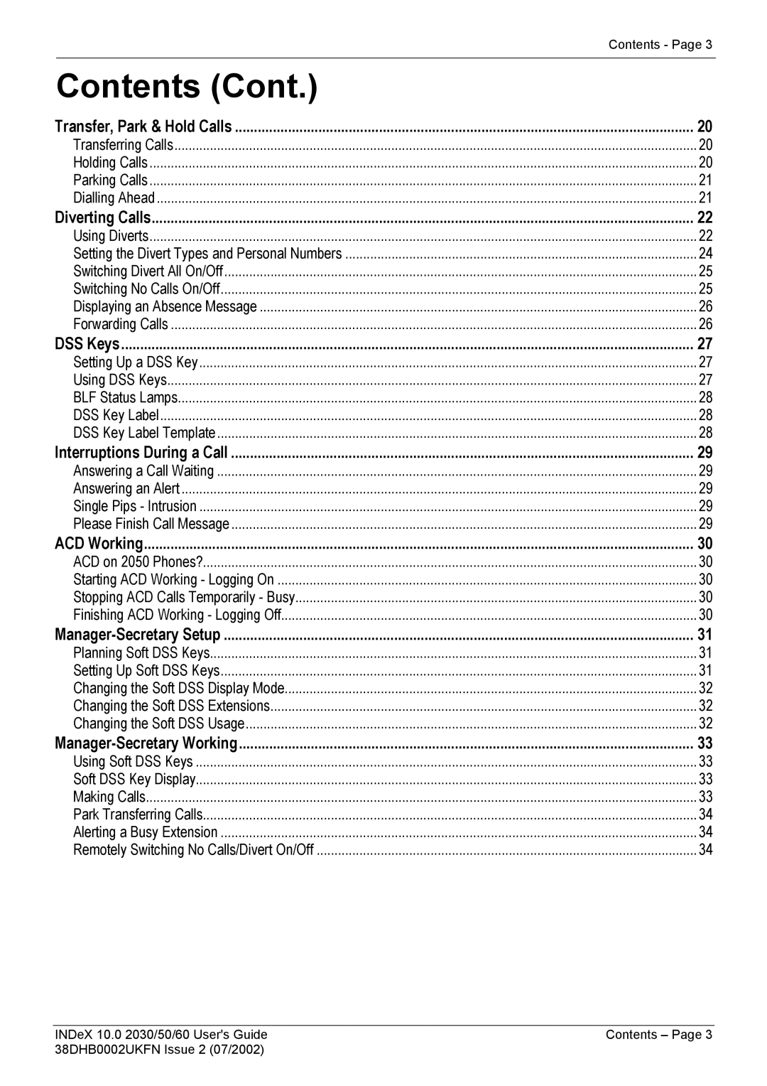 Avaya 2050, 2030, 2060 manual Contents 