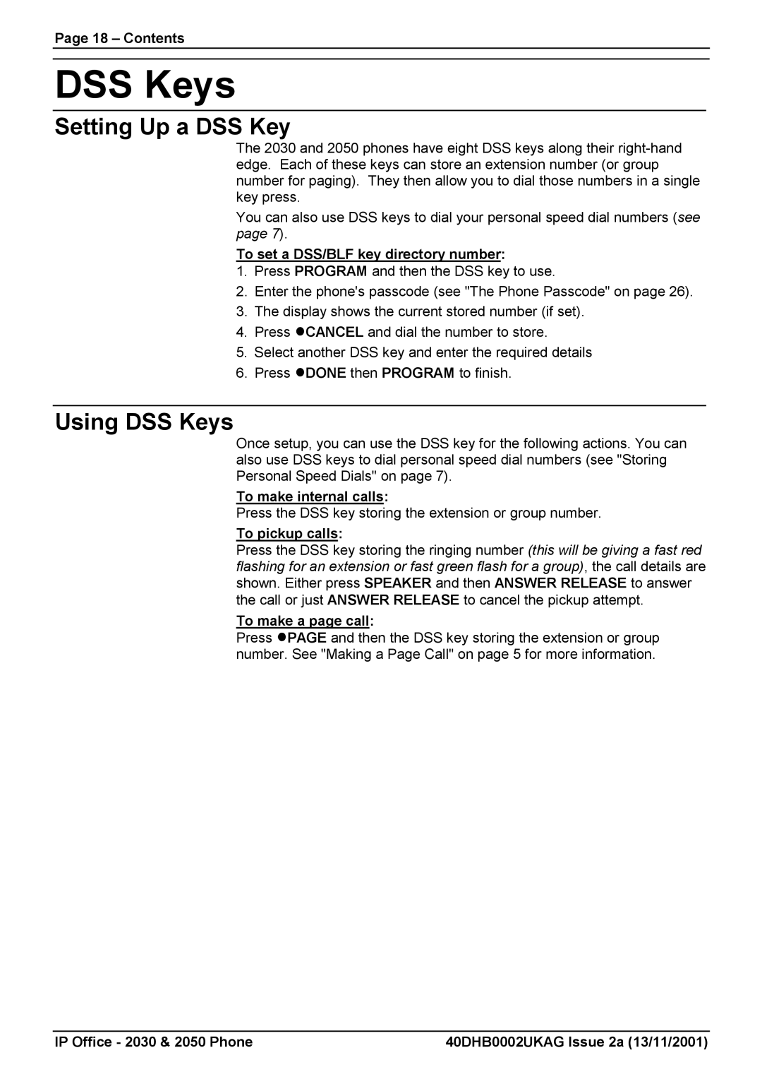 Avaya 2050, 2030 manual Setting Up a DSS Key, Using DSS Keys 