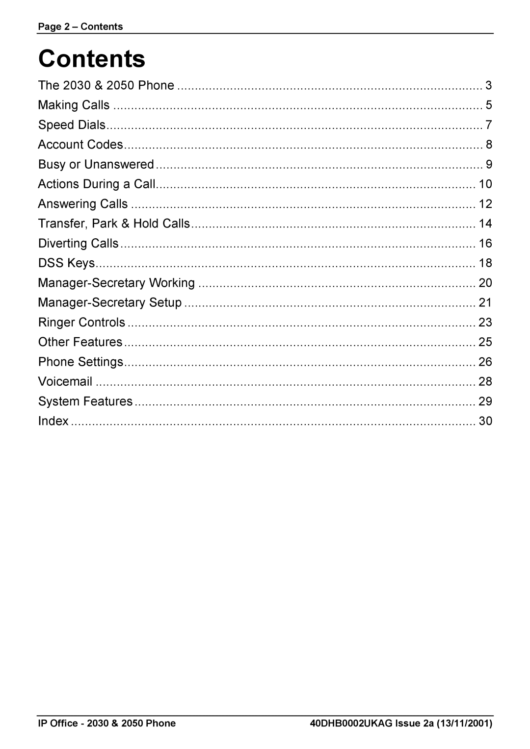 Avaya 2050, 2030 manual Contents 