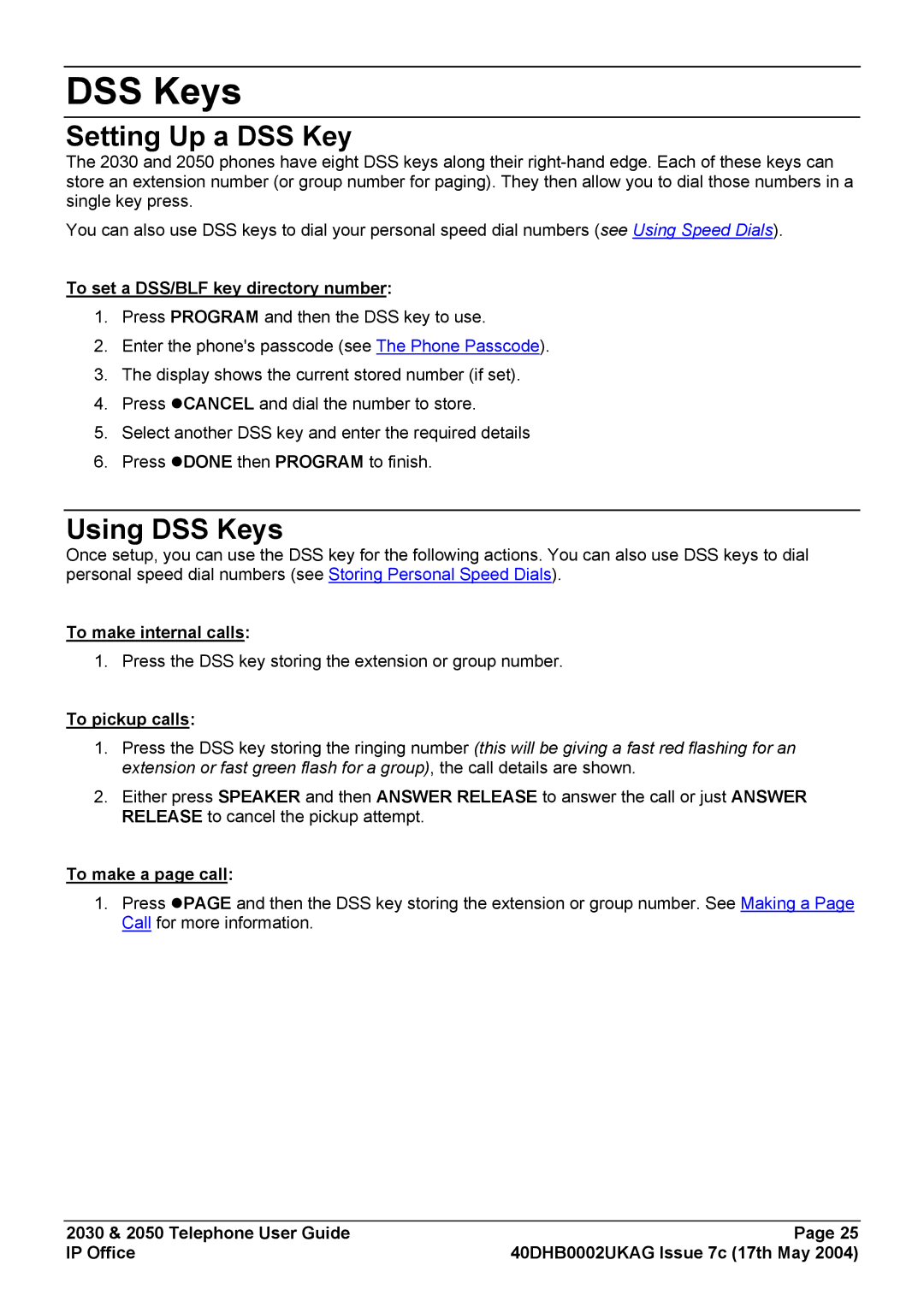 Avaya 2030, 2050 manual Setting Up a DSS Key, Using DSS Keys 