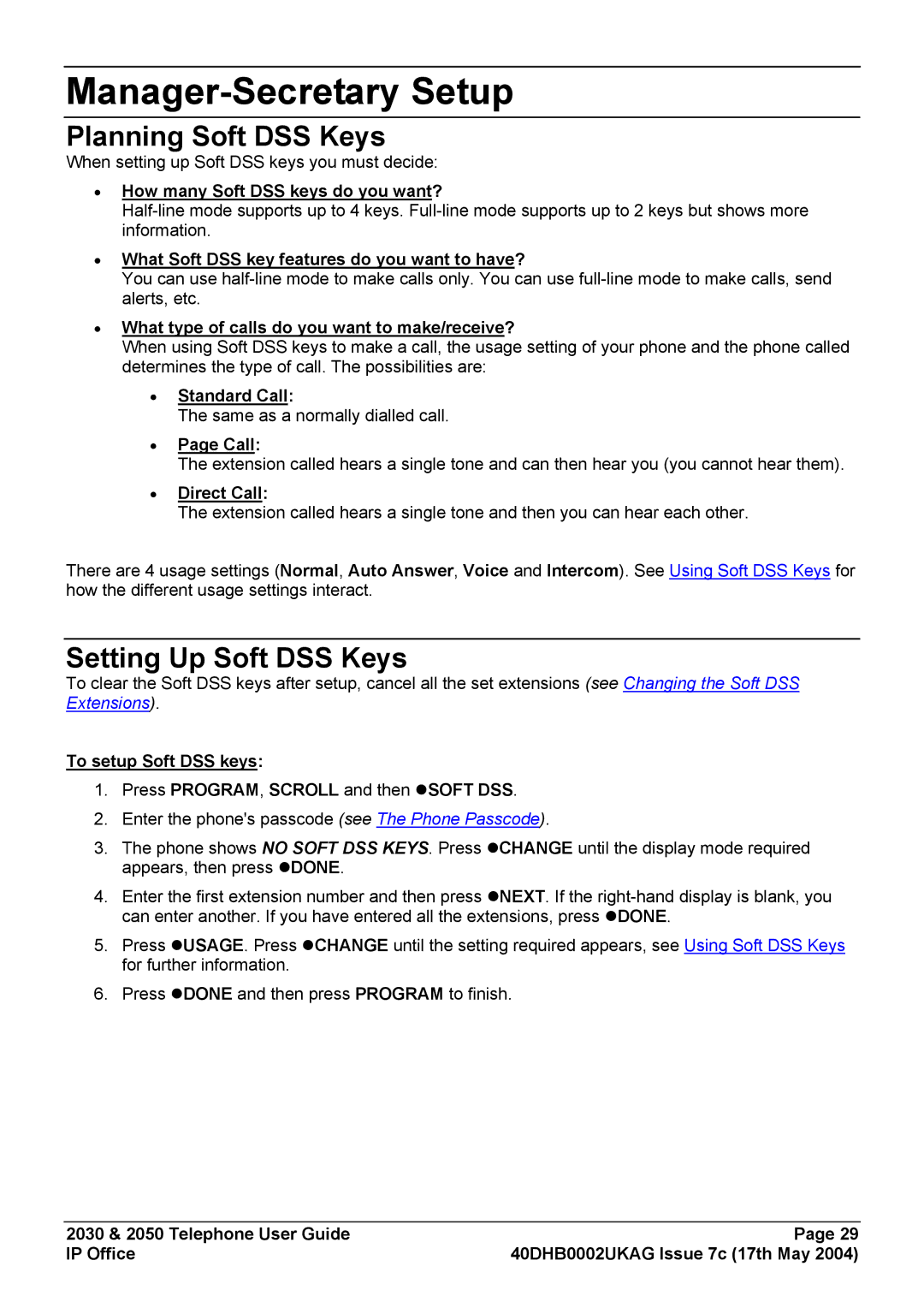 Avaya 2030, 2050 manual Manager-Secretary Setup, Planning Soft DSS Keys, Setting Up Soft DSS Keys 