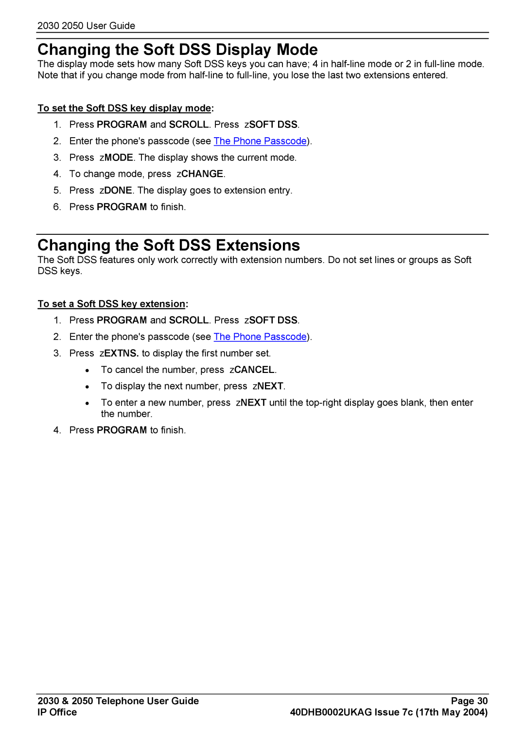 Avaya 2050, 2030 manual Changing the Soft DSS Display Mode, Changing the Soft DSS Extensions 