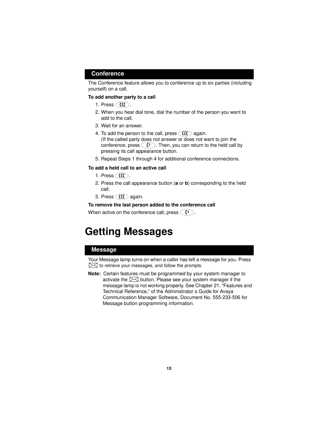 Avaya 2402 manual Getting Messages, Conference 