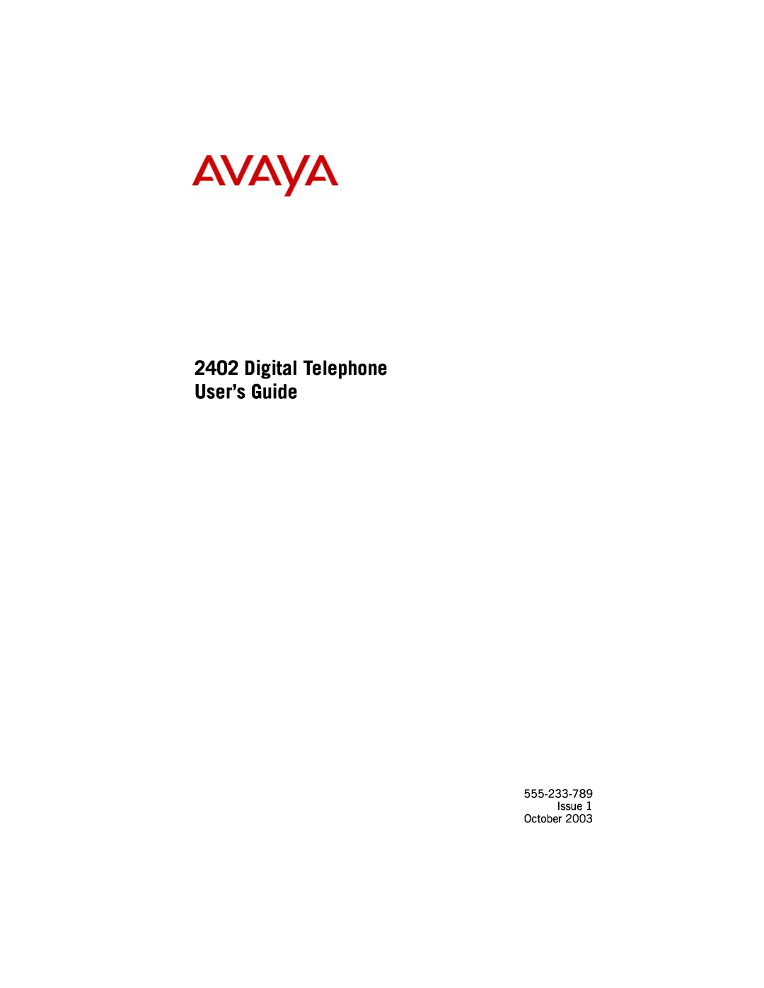Avaya 2402 manual Digital Telephone User’s Guide, Issue 1 October 