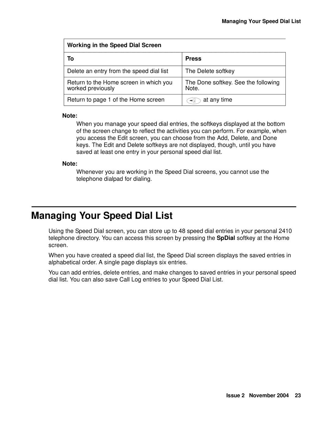 Avaya 2410 manual Managing Your Speed Dial List 