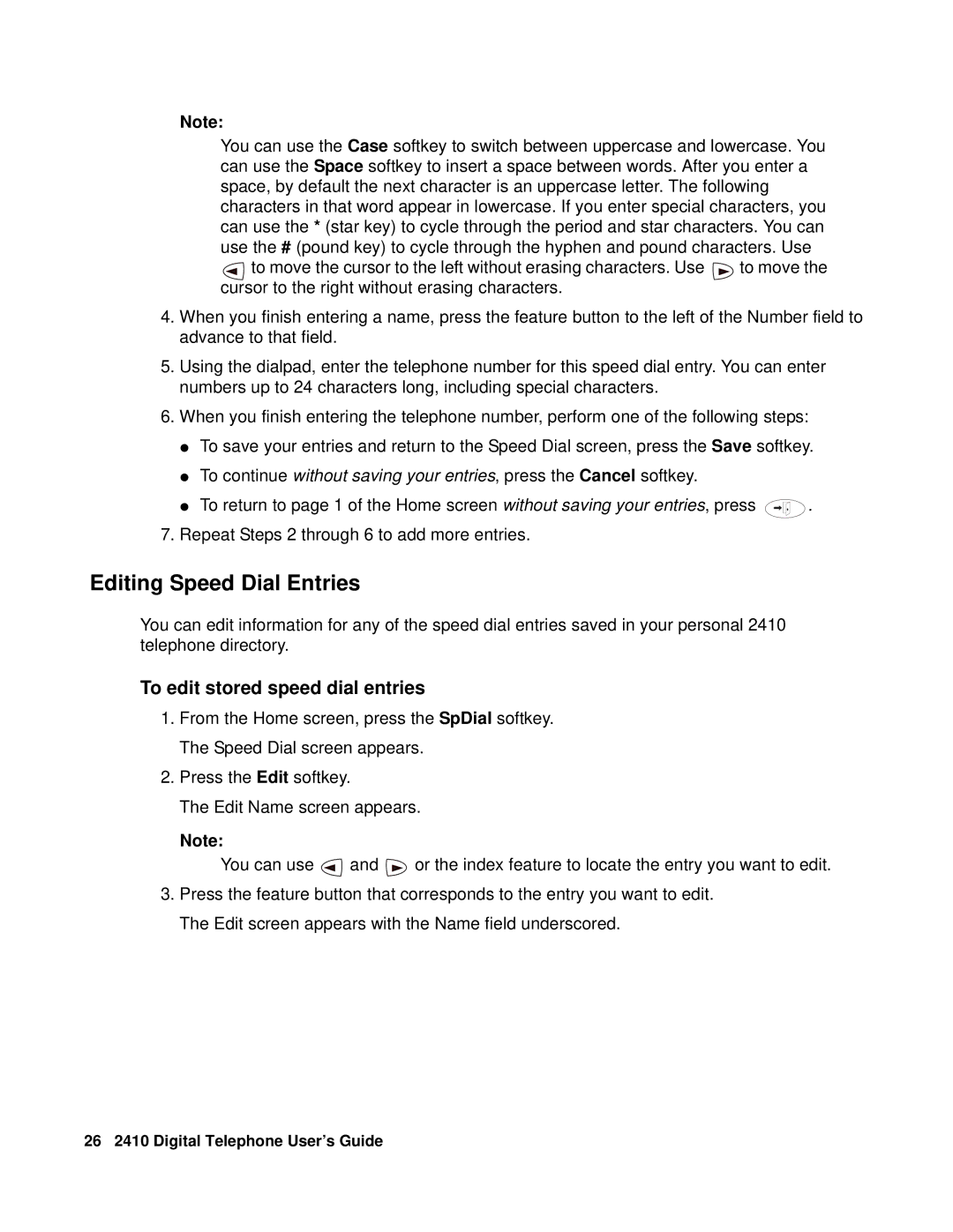 Avaya 2410 manual Editing Speed Dial Entries, To edit stored speed dial entries 