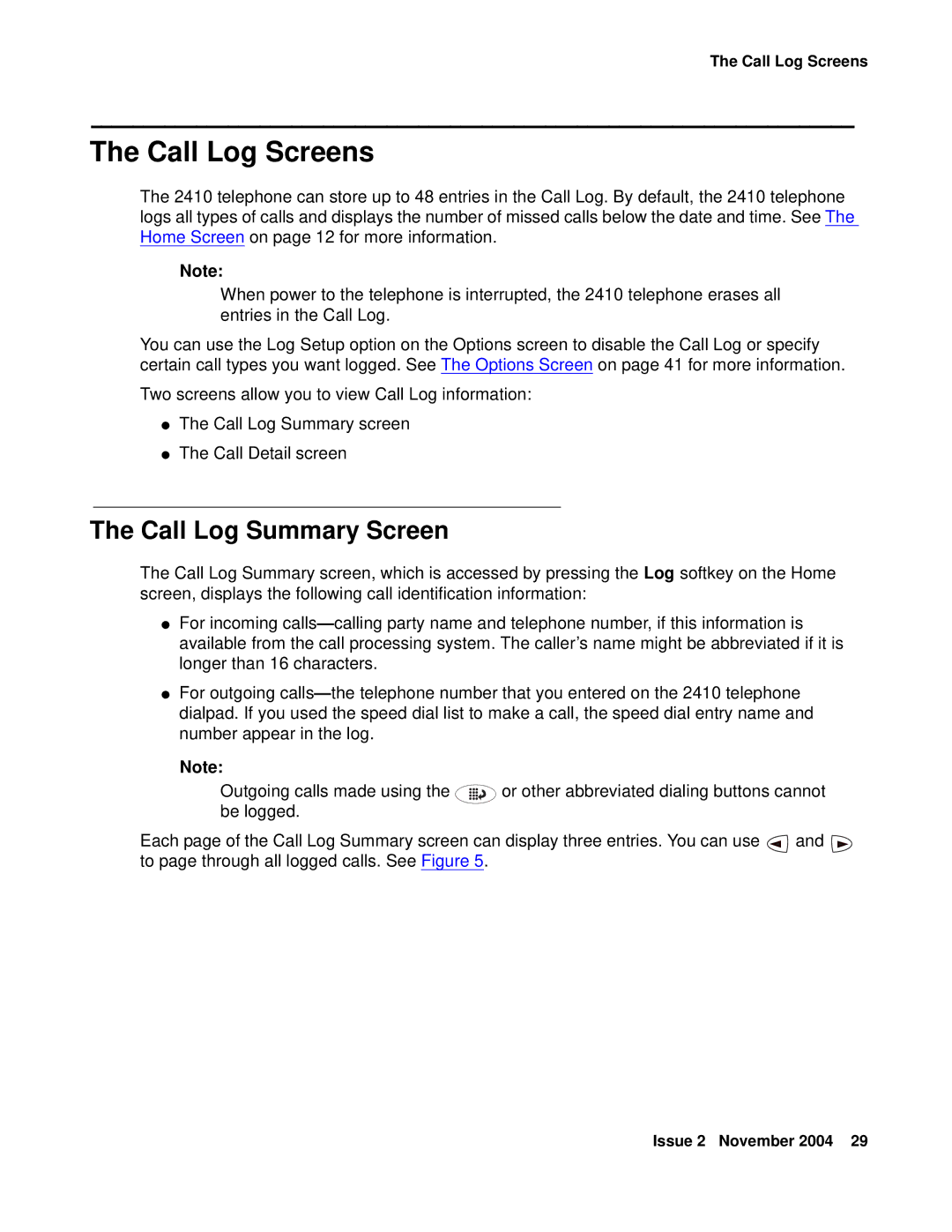 Avaya 2410 manual Call Log Screens, Call Log Summary Screen 