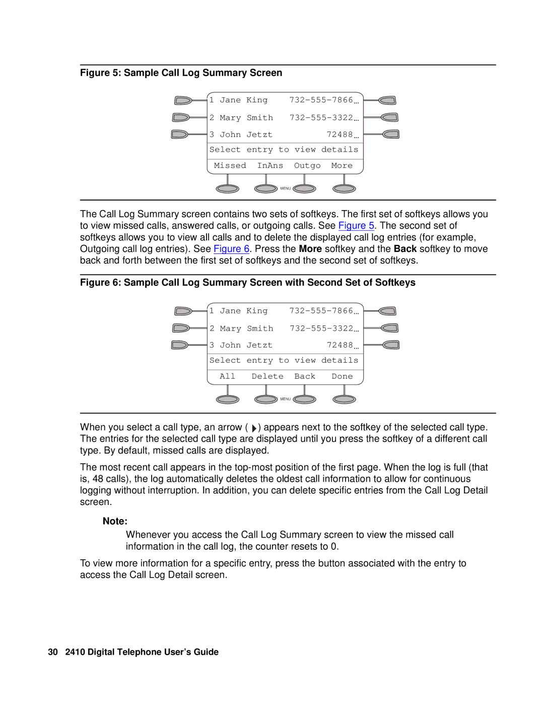 Avaya 2410 manual Sample Call Log Summary Screen 