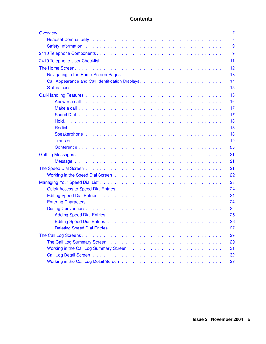 Avaya 2410 manual Contents 