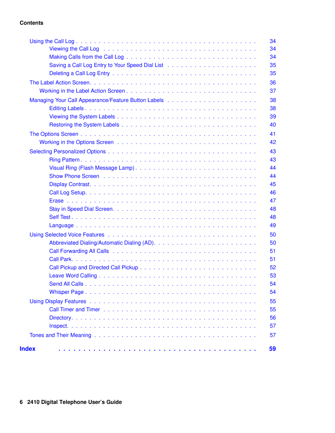 Avaya 2410 manual Index 