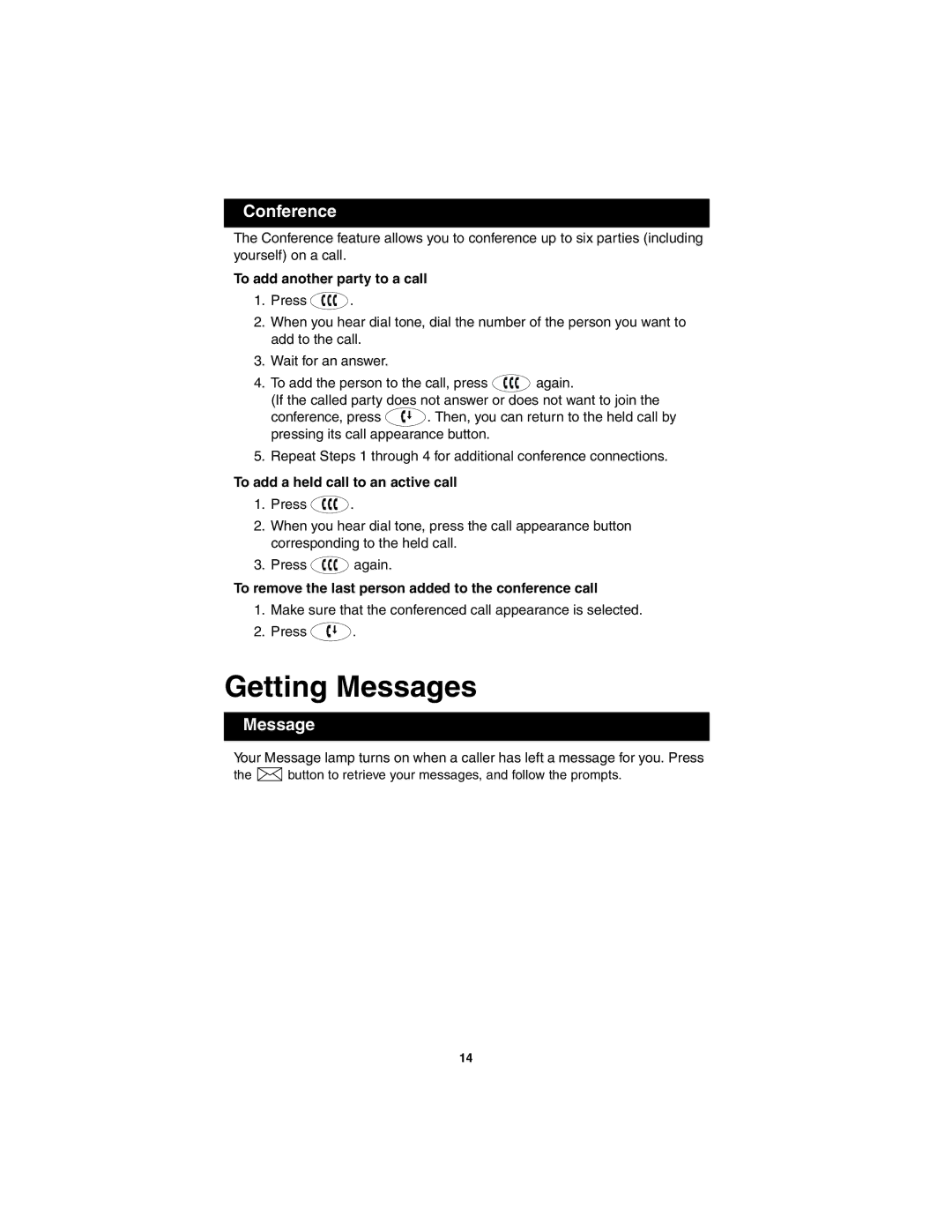 Avaya 2420 manual Getting Messages, Conference 