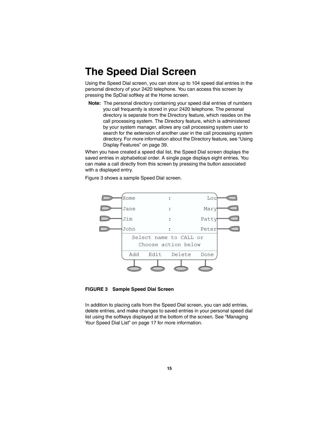 Avaya 2420 manual Sample Speed Dial Screen 