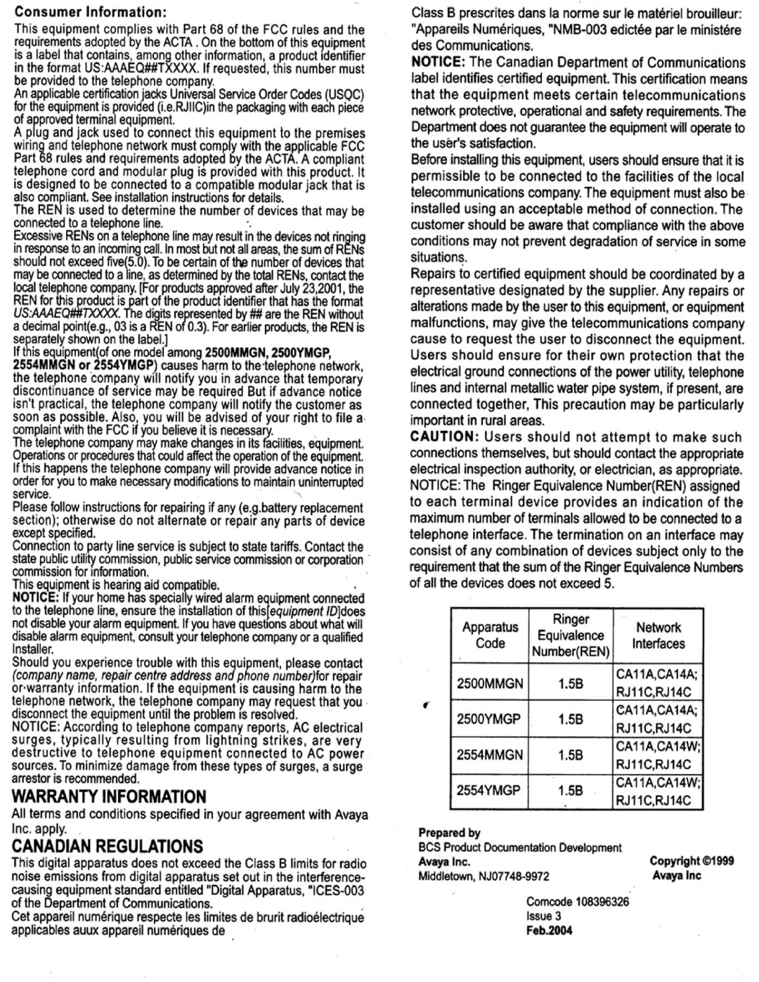 Avaya 2500 YMGP, 2500 MMGN, 2554 MMGN, 2554 YMGP manual 