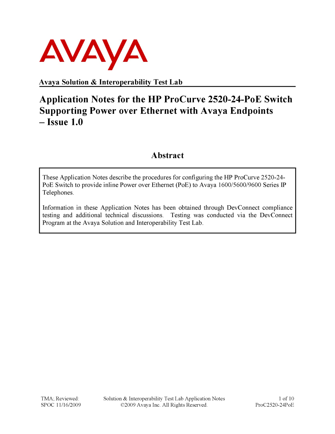 Avaya 2520-24-POE manual Abstract 