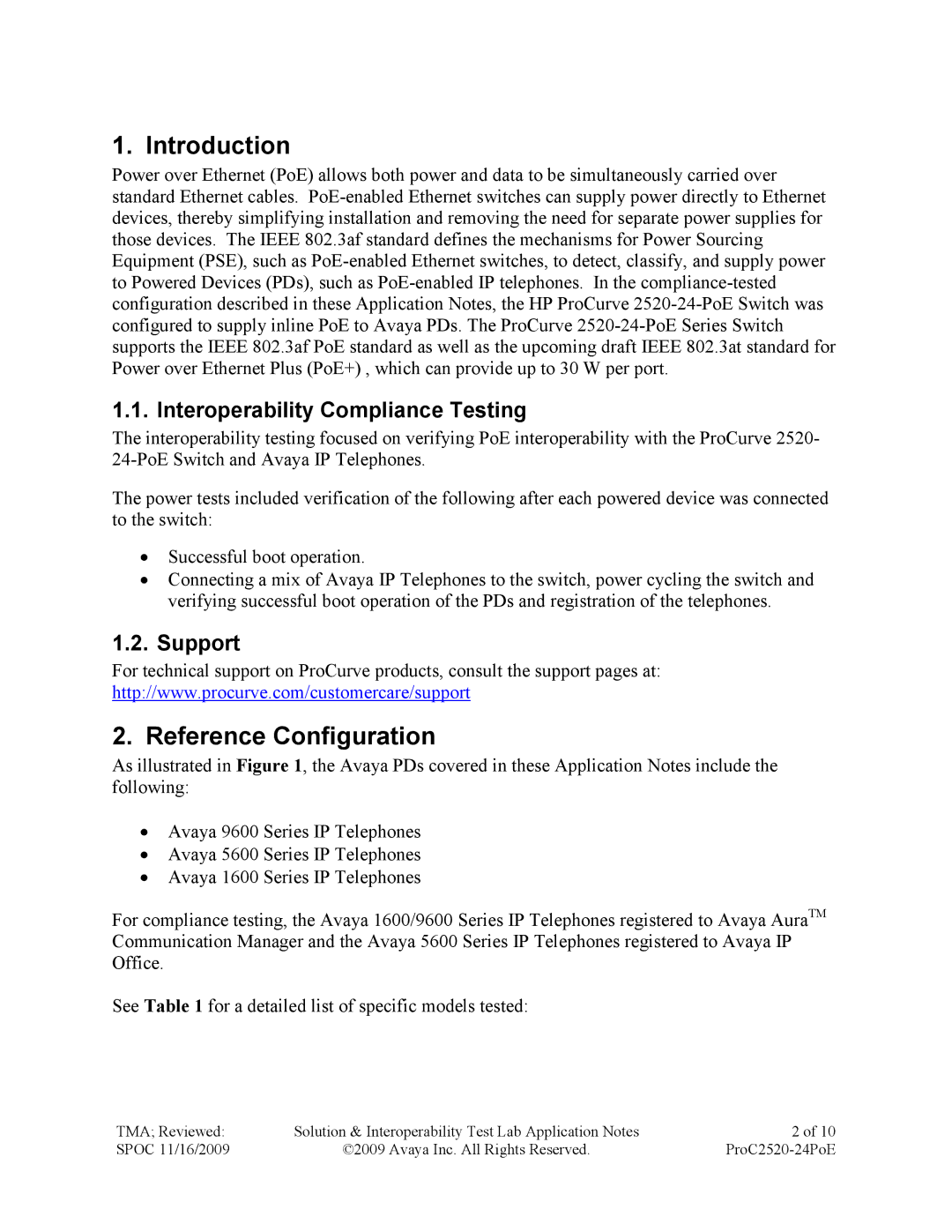 Avaya 2520-24-POE manual Introduction, Reference Configuration 