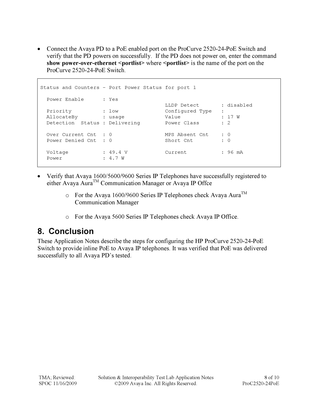 Avaya 2520-24-POE manual Conclusion 