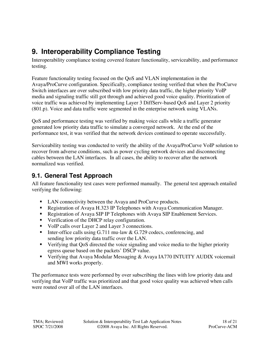 Avaya 2600, 5400ZL, 3500YL manual Interoperability Compliance Testing, General Test Approach 